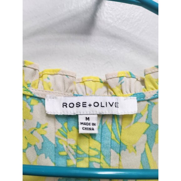 Rose & Olive Womens Blouse Top Medium Yellow Blue Floral Ruffle Sleeveless BOHO - Picture 4 of 8